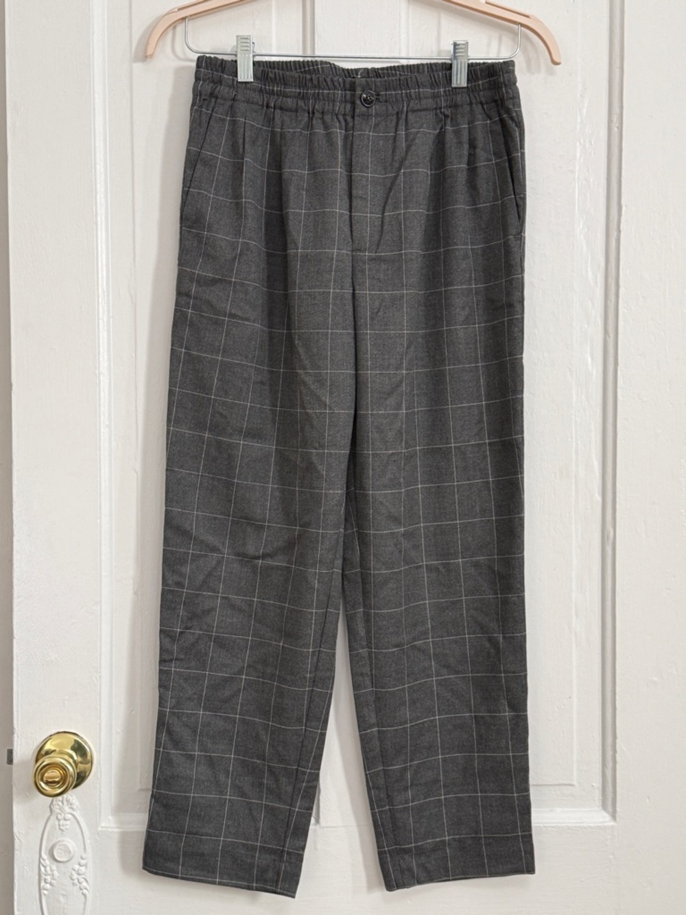 Madewell Gray Windowpane Elastic-Waist Trousers
